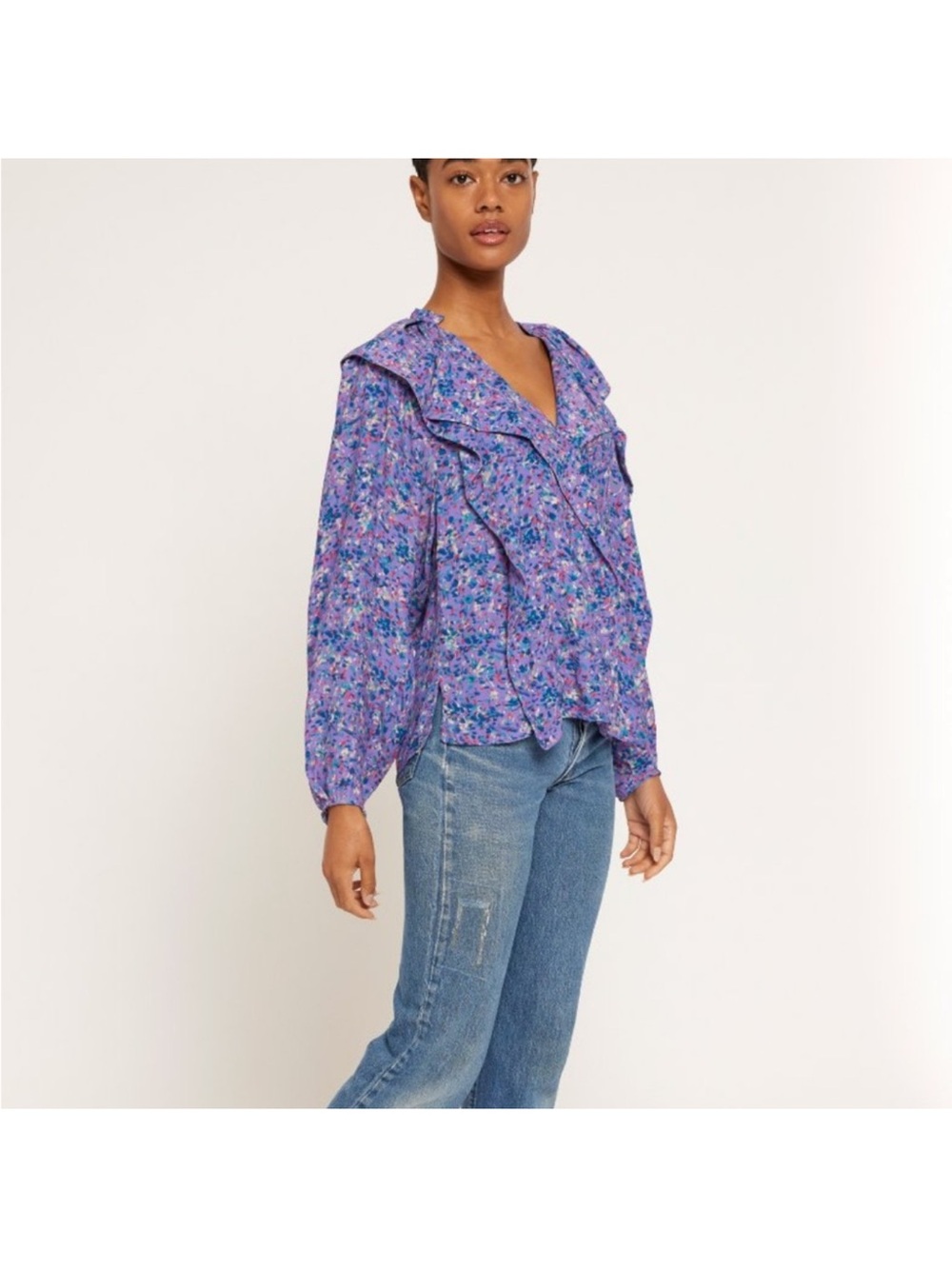 Joie Raquel B Long Sleeve Ruffle Floral Blouse Purple Size 2X NWOT - Picture 6 of 8